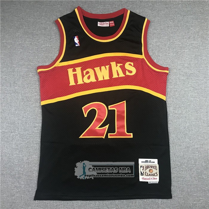 Camiseta Atlanta Hawks Dominique Wilkins NO 21 Mitchell & Ness 1986-87 Negro